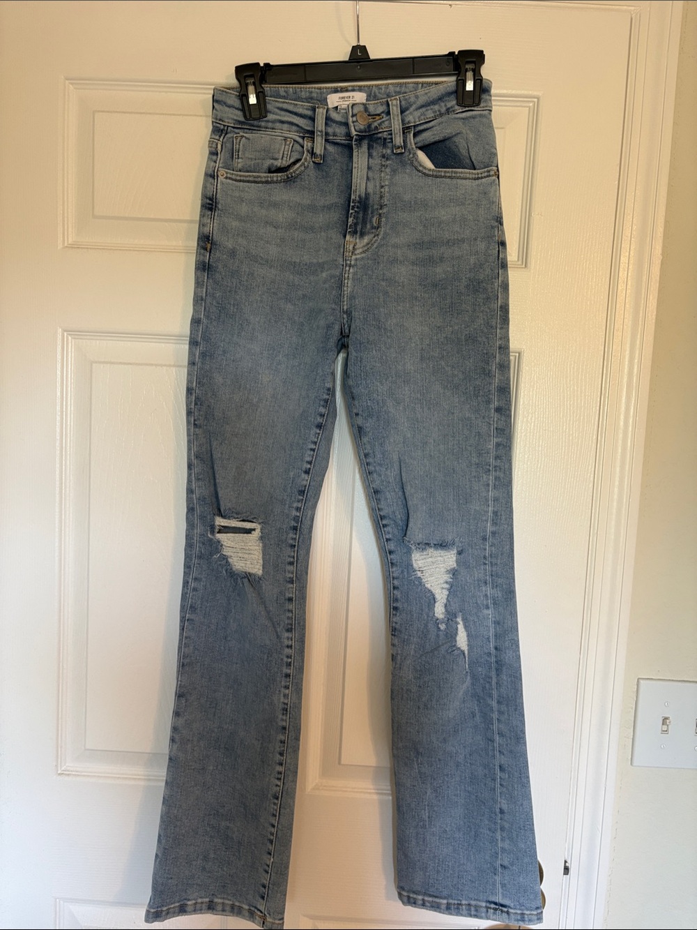 Forever 21 Light Blue Flared Distressed Jeans